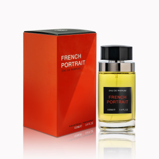 Fragrance World French Portrait EDP 100 ml — toode ja pakend; lähivaade; valgel taustal; kõige laiem kadreering