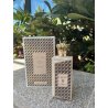 Lattafa Perfume Ajeeb EDP 100 ml — product in a styled setting; tight close-up; among greenery; medium framing