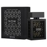 Lattafa Perfume Rave NOW EDP 100 ml — produkt og emballage; meget tæt nærbillede; på hvid baggrund