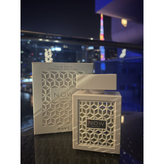 Lattafa Perfume Rave Now White EDP 100 ml — изглед на продукта; много близък план; на бял фон; най-близък кадър
