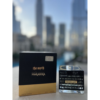 Fragrance World The Myth EDP 80 ml — toote pakend; väga lähivõte; valgel taustal