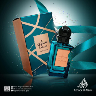 Fragrance World Safari EDP 90 ml — изглед на продукта; много близък план; на тъмен фон; най-близък кадър