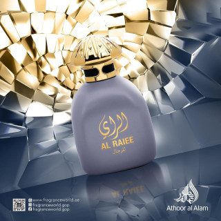 Fragrance World Al Raiee Silver EDP 100 ml — vista do produto; grande plano muito aproximado; sobre fundo claro