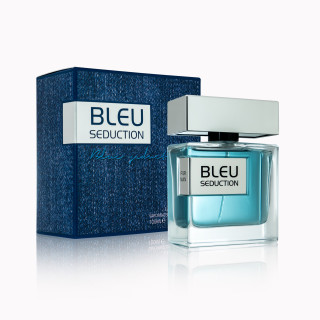 Fragrance World Bleu Seduction EDP 100 ml — toote pakend; lähivaade; valgel taustal; kõige laiem kadreering