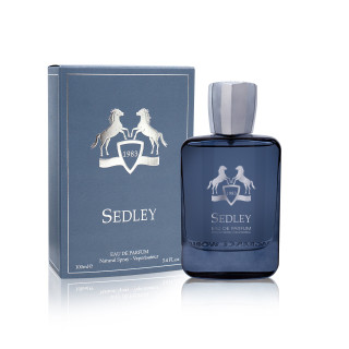 Fragrance World Sedley EDP 100 ml — produs și ambalaj; prim-plan; pe fundal alb