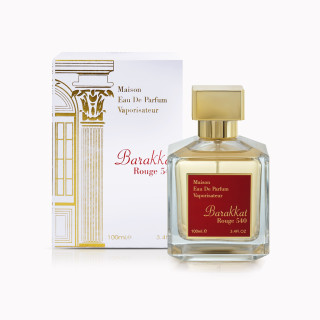 Fragrance World Barakkat Rouge 540 EDP 100 ml — produkt i opakowanie; pełna kompozycja; na białym tle