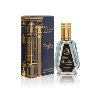 Fragrance World Barakkat Satin Oud EDP 50 ml — товар и упаковка; полная композиция; на белом фоне