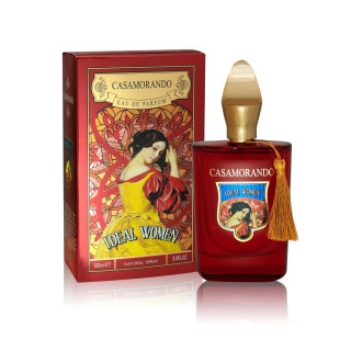 Fragrance World Casamorando Ideal Women EDP 100 ml — toode ja pakend; lähivaade; valgel taustal