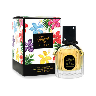 Fragrance World Flora by Flora EDP 100 ml — toode ja pakend; täiskompositsioon; valgel taustal