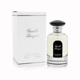 Fragrance World Vanille Bouquet EDP 100 ml — toode ja pakend; täiskompositsioon; valgel taustal