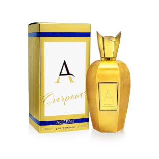Fragrance World Accent Overpower EDP 100 ml — produit et emballage; composition complète; sur fond blanc