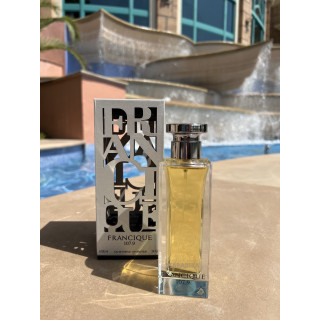 Fragrance World Francique 107.9 EDP 100 ml — toode ja pakend; väga lähivõte; valgel taustal; lähim kadreering