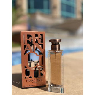 Fragrance World Francique 63,55 EDP 100 ml — товар и упаковка; очень крупный план; на белом фоне