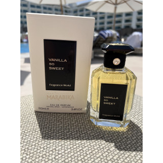 Fragrance World Vanilla So Sweet EDP 100 ml — produkta skats; ļoti tuvs plāns; uz balta fona