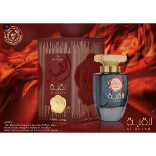 Lattafa Perfume Al QUBAH EDP 100 ml — изображение товара; очень крупный план; на белом фоне