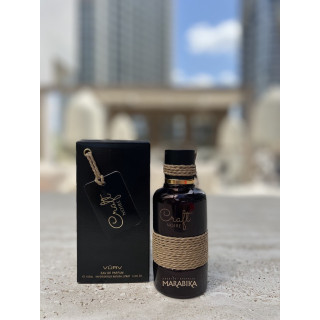 Lattafa Perfume Vurv Craft Noire EDP 100 ml — товар и упаковка; очень крупный план; на белом фоне; самый близкий кадр
