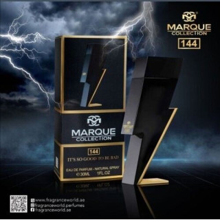 Fragrance World Marque 144 EDP 30 ml — товар в стилизованной композиции; очень крупный план; на открытом воздухе