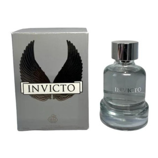 Fragrance World Invicto EDP 100 ml — Produkt und Verpackung; Nahaufnahme; auf weißem Hintergrund; engster Bildausschnitt