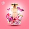 Fragrance World Berries Weekend Pink edition EDP 100 ml — toode stiliseeritud keskkonnas; lähivaade; lilledega