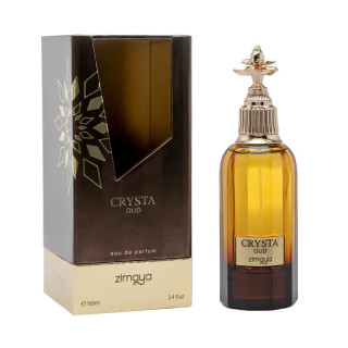 Zimaya Crysta Oud EDP 100 ml — товар и упаковка; крупный план; на белом фоне