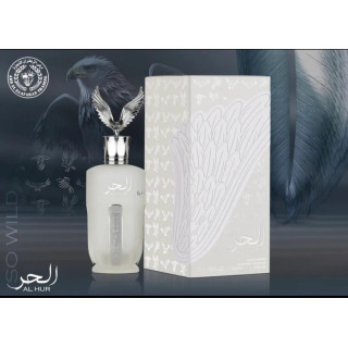 Lattafa Perfume Al Hur So Wild EDP 100 ml — produktvisning; meget tæt nærbillede; på hvid baggrund