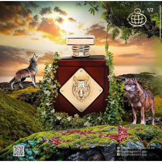 Alpha EDP 100 ml — товар в стилизованной композиции; очень крупный план; на каменной поверхности; самый широкий кадр