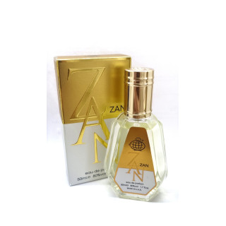 Fragrance World ZAN EDP 50 ml — товар и упаковка; полная композиция; на белом фоне