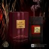Oud Intense Saffron EDP 100 ml — productweergave; zeer nabije close-up; op een donkere achtergrond; meest nabije kadrering