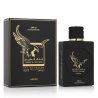 Lattafa Perfume Malik Al Tayoor Concentrated EDP 100 ml — продукт и опаковка; много близък план; на бял фон