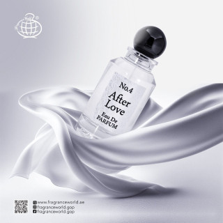 Fragrance World No.4 After Love EDP 100 ml — produktvy; närbild; på ljus bakgrund; tätaste bildutsnitt