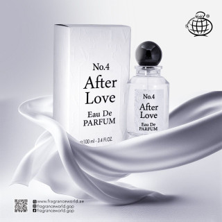 Fragrance World No.4 After Love EDP 100 ml — produktvy; närbild; på ljus bakgrund; bredaste bildutsnitt