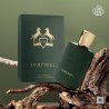Hartnell EDP 100 ml — товар в стилизованной композиции; очень крупный план; на деревянной поверхности; самый широкий кадр